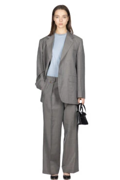 TROPICAL WOOL KID MOHAIR SLACKS - Grey Check