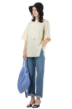 WASHED FINX TWILL HALF SLEEVED Pullover SHIRT - Light Yellow -VogueWard Store AURALEE WASHED FINX TWILL HALF SLEEVED Pullover SHIRT Light Yellow A24SS05TN 08