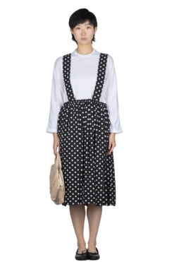 Polyester Spun Broad Polka Dots Suspener Skirt - Black X White