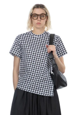 Cotton Jersey Print Pinwheel A Pattern Top - Black