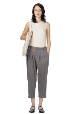 Cotton Tuck Pants - Grey