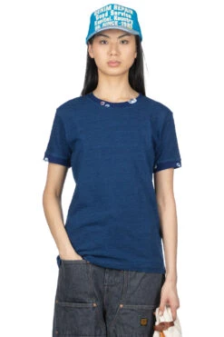 IDG Jersey X Jersey MAMESHIBORI Crew Rib T - Indigo