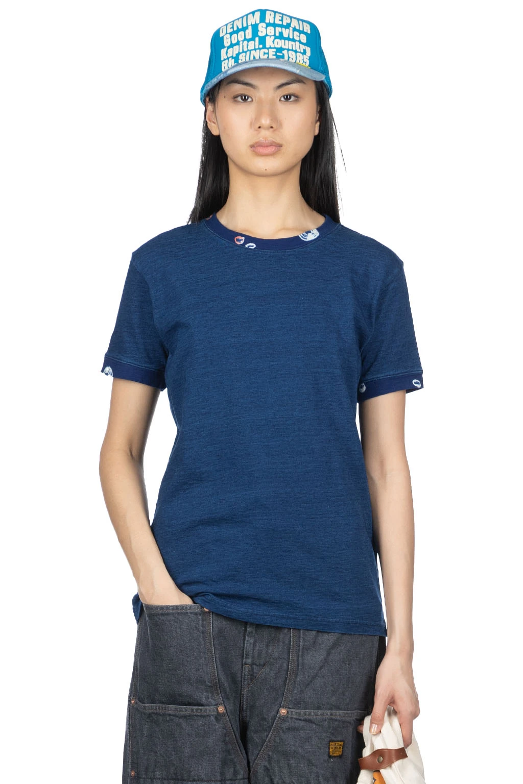 IDG Jersey X Jersey MAMESHIBORI Crew Rib T - Indigo