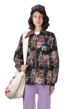 Silk Rayon CHAMPETRE MARIA DRIZZLE Open Collar Shirt - Black