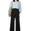 Back String Cotton Flare Trousers - Black