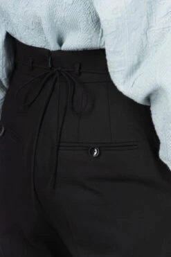 Back String Cotton Flare Trousers - Black -VogueWard Store Mame Kurogouchi Back String Cotton Flare Trousers Black MM24SS PT066 BK noe 2006