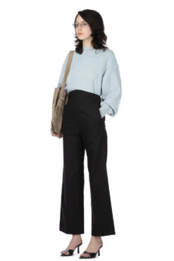 Back String Cotton Flare Trousers - Black -VogueWard Store Mame Kurogouchi Back String Cotton Flare Trousers Black MM24SS PT066 BK noe 2008