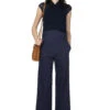Back String Cotton Flare Trousers - Navy