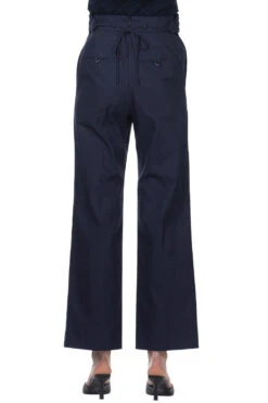 Back String Cotton Flare Trousers - Navy -VogueWard Store Mame Kurogouchi Back String Cotton Flare Trousers Navy MM24SS PT066 NV noe 2004
