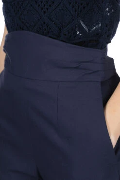 Back String Cotton Flare Trousers - Navy -VogueWard Store Mame Kurogouchi Back String Cotton Flare Trousers Navy MM24SS PT066 NV noe 2005