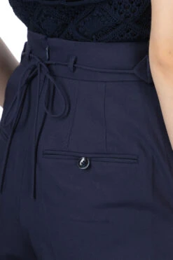 Back String Cotton Flare Trousers - Navy -VogueWard Store Mame Kurogouchi Back String Cotton Flare Trousers Navy MM24SS PT066 NV noe 2006