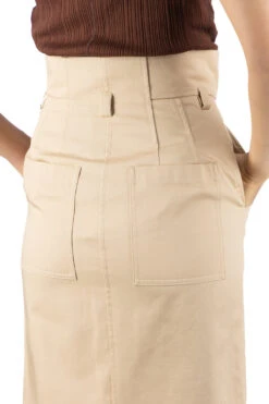 Cotton Chino Side Slit Skirt - Beige -VogueWard Store Mame Kurogouchi Cotton Chino Side Slit Skirt Beige 23PF SK709 06