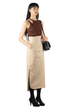 Cotton Chino Side Slit Skirt - Beige -VogueWard Store Mame Kurogouchi Cotton Chino Side Slit Skirt Beige 23PF SK709 07