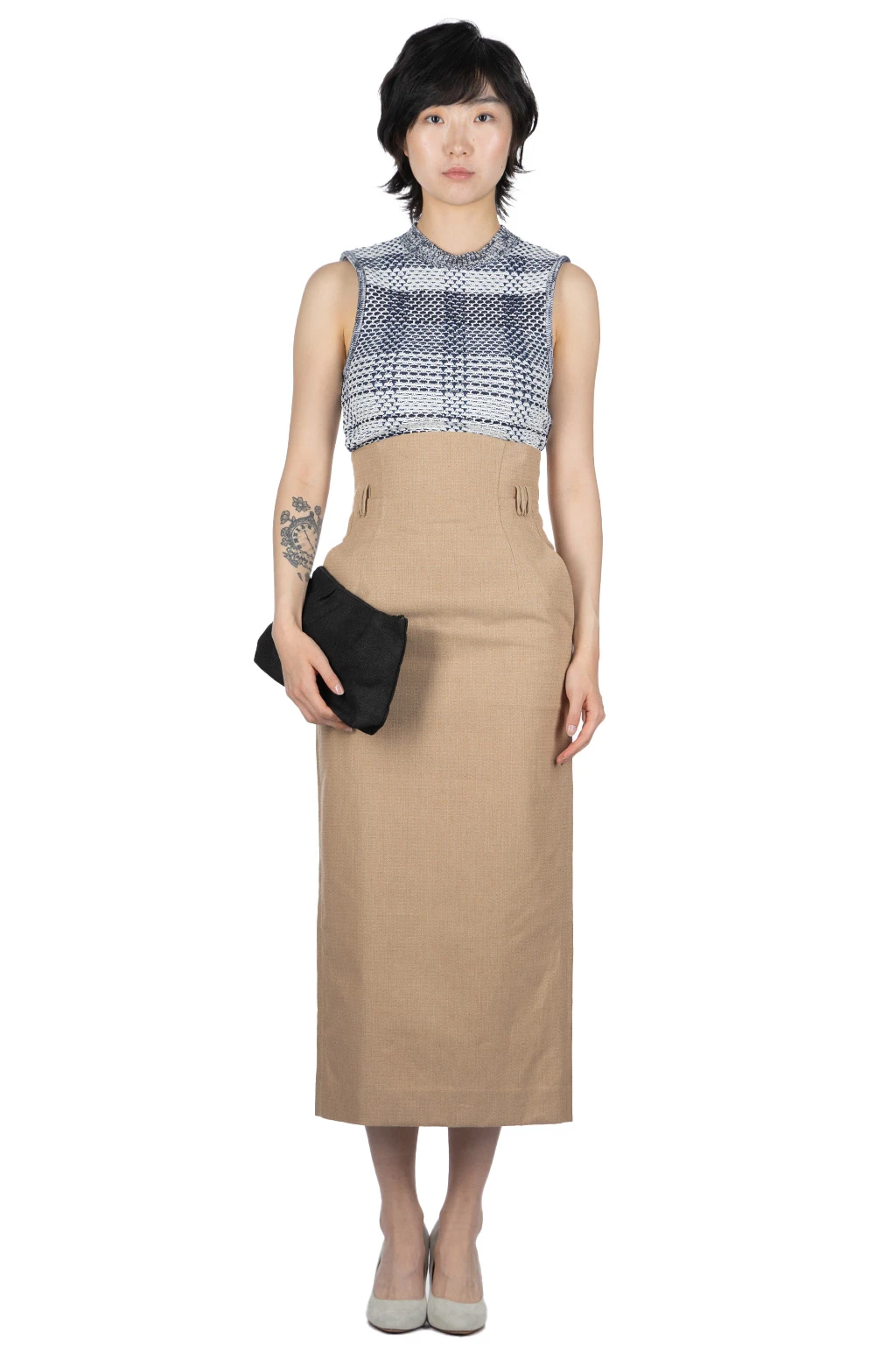 Front Page -VogueWard Store Mame Kurogouchi Naturally Coloured Cotton Dobby High Waist Skirt Beige 23SS SK024 21 w