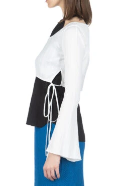 Random Ribbed Cotton Cropped Top - White -VogueWard Store Mame Kurogouchi Random Ribbed Cotton Cropped Top White MM24SS JS051 WH noe 03