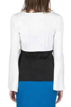 Random Ribbed Cotton Cropped Top - White -VogueWard Store Mame Kurogouchi Random Ribbed Cotton Cropped Top White MM24SS JS051 WH noe 04