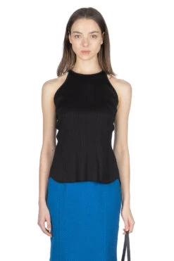 Random Ribbed Cotton Sleeve Top - Black