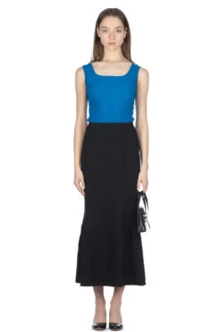 Shirring Jersey Jacquard Flare Skirt - Black