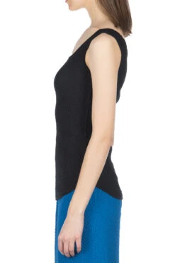 Shirring Jersey Jacquard Sleeveless Top - Black -VogueWard Store Mame Kurogouchi Shirring Jersey Jacquard Sleeveless Top Black MM24SS JS015 BLK 52