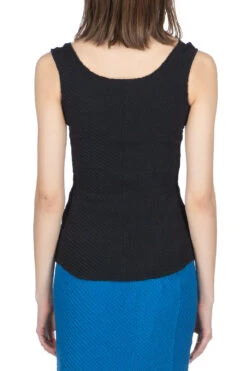 Shirring Jersey Jacquard Sleeveless Top - Black -VogueWard Store Mame Kurogouchi Shirring Jersey Jacquard Sleeveless Top Black MM24SS JS015 BLK 53