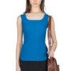 Shirring Jersey Jacquard Sleeveless Top - Blue