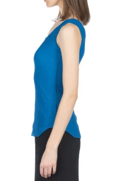 Shirring Jersey Jacquard Sleeveless Top - Blue -VogueWard Store Mame Kurogouchi Shirring Jersey Jacquard Sleeveless Top Blue MM24SS JS015 BLU 03