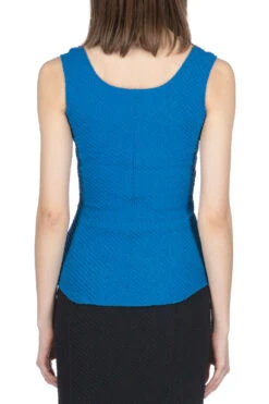 Shirring Jersey Jacquard Sleeveless Top - Blue -VogueWard Store Mame Kurogouchi Shirring Jersey Jacquard Sleeveless Top Blue MM24SS JS015 BLU 04