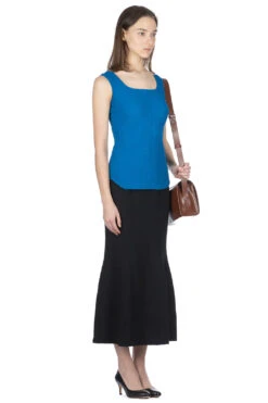 Shirring Jersey Jacquard Sleeveless Top - Blue -VogueWard Store Mame Kurogouchi Shirring Jersey Jacquard Sleeveless Top Blue MM24SS JS015 BLU 07