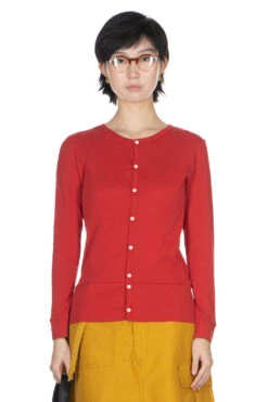 Soft Cotton Frais Stitch Cardigan - Red