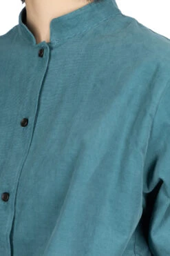 Corduroy Mao Collar Shirt - Blue Green -VogueWard Store Nachukara Corduroy Mao Collar Shirt Blue Green nk535741 05