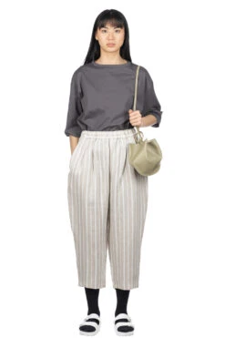 Linen Stripe 2 Tuck Pants - Beige