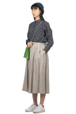 Lithania Linen Tuck Skirt - Grey -VogueWard Store Nofl Lithania Linen Tuck Skirt Grey 644204660 GR 08