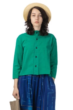 Cotton Cut Off Cardigan - Green